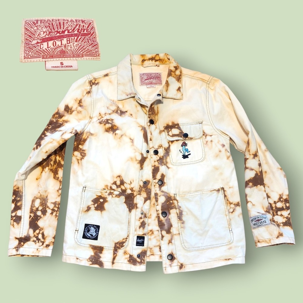 Brooklyn Cloth Utility Chore Jacket Small Bleach Dye Spread Kindness Mushroom